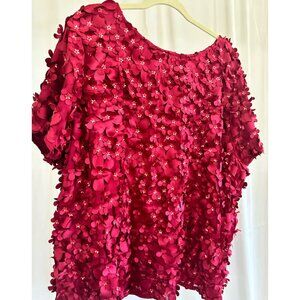 Anthropologie Vaun Bahl Women's Plus 24W 3D Floral Raspberry Top